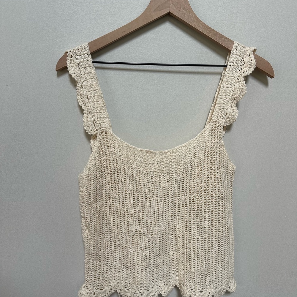 Sadie & Sage Cream Crochet Ruffle Tank Top